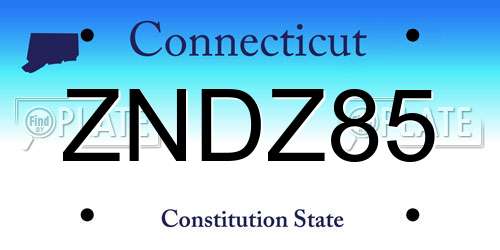 ZNDZ85 Connecticut License Plate