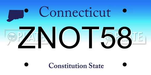 ZNOT58 Connecticut License Plate