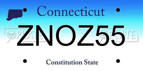 ZNOZ55 Connecticut License Plate