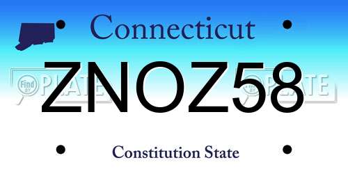 ZNOZ58 Connecticut License Plate
