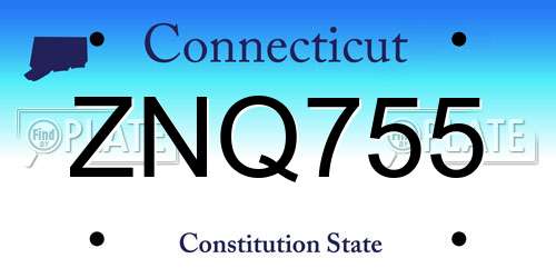 ZNQ755 Connecticut License Plate