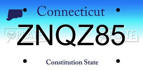 ZNQZ85 Connecticut License Plate