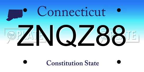 ZNQZ88 Connecticut License Plate