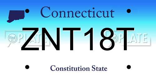 ZNT18T Connecticut License Plate