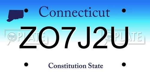 ZO7J2U Connecticut License Plate