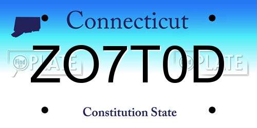 ZO7T0D Connecticut License Plate