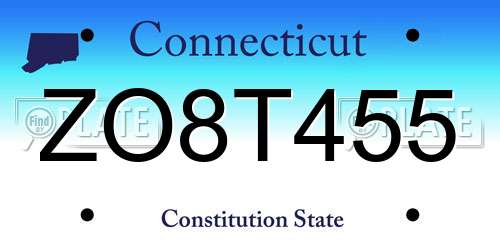 ZO8T455 Connecticut License Plate