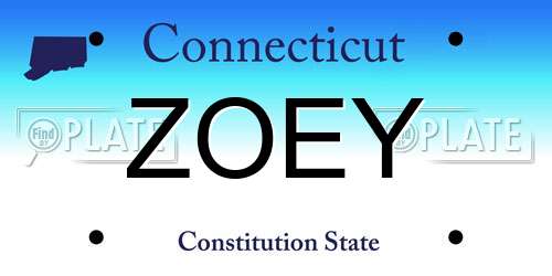 ZOEY Connecticut License Plate