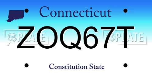 ZOQ67T Connecticut License Plate