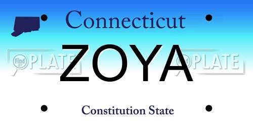 ZOYA Connecticut License Plate