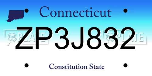 ZP3J832 Connecticut License Plate