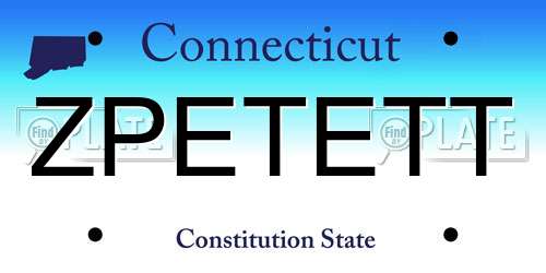 ZPETETT Connecticut License Plate