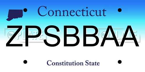 ZPSBBAA Connecticut License Plate
