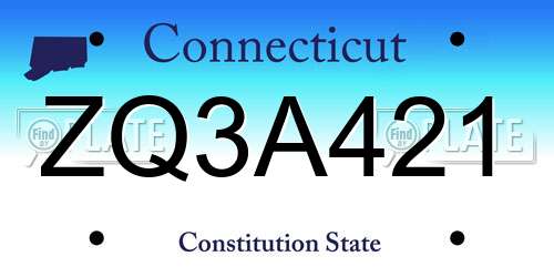 ZQ3A421 Connecticut License Plate