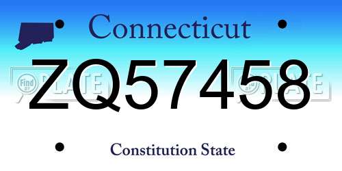 ZQ57458 Connecticut License Plate