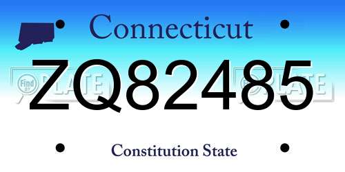 ZQ82485 Connecticut License Plate