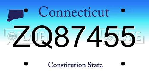 ZQ87455 Connecticut License Plate