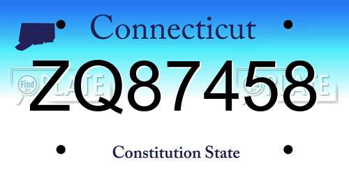 ZQ87458 Connecticut License Plate