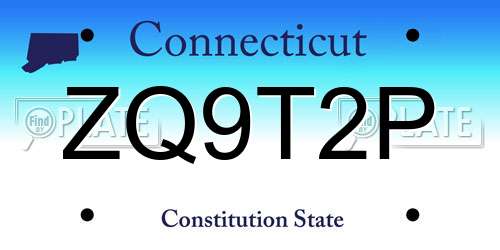 ZQ9T2P Connecticut License Plate