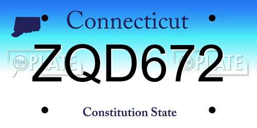 ZQD672 Connecticut License Plate