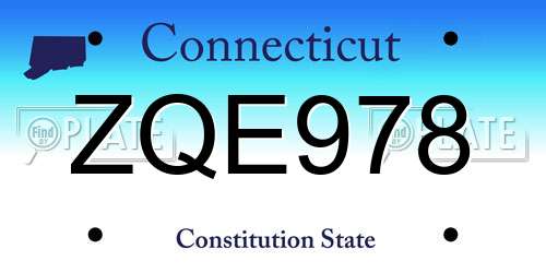 ZQE978 Connecticut License Plate