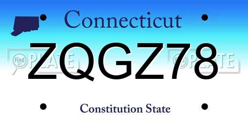ZQGZ78 Connecticut License Plate