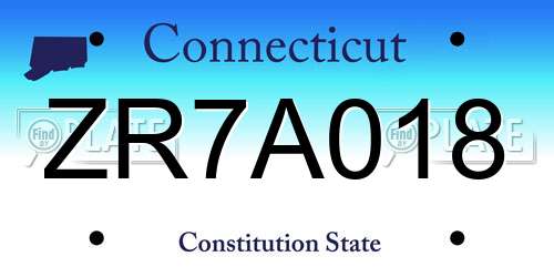 ZR7A018 Connecticut License Plate