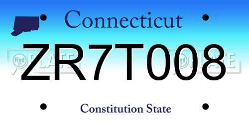 ZR7T008 Connecticut License Plate
