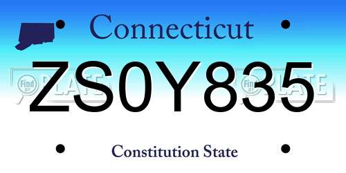 ZS0Y835 Connecticut License Plate