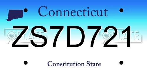 ZS7D721 Connecticut License Plate