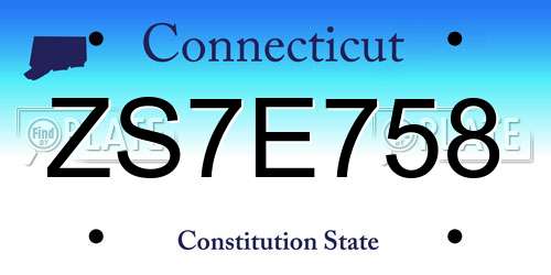 ZS7E758 Connecticut License Plate