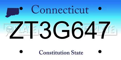 ZT3G647 Connecticut License Plate