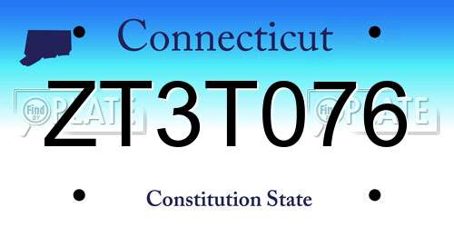ZT3T076 Connecticut License Plate