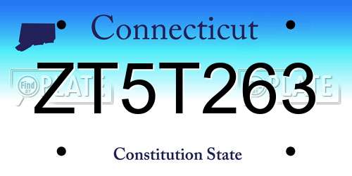 ZT5T263 Connecticut License Plate