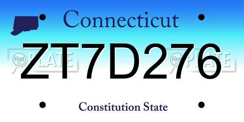 ZT7D276 Connecticut License Plate
