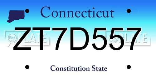 ZT7D557 Connecticut License Plate