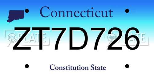 ZT7D726 Connecticut License Plate