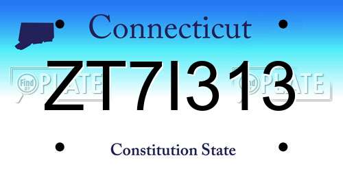 ZT7I313 Connecticut License Plate