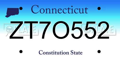 ZT7O552 Connecticut License Plate