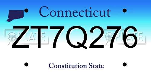 ZT7Q276 Connecticut License Plate