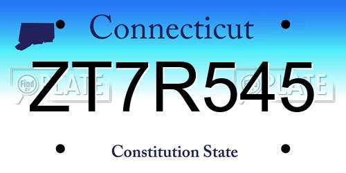 ZT7R545 Connecticut License Plate