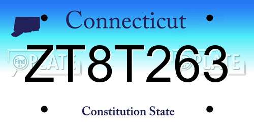 ZT8T263 Connecticut License Plate