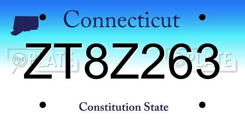 ZT8Z263 Connecticut License Plate
