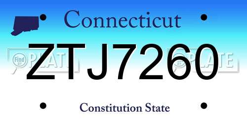 ZTJ7260 Connecticut License Plate