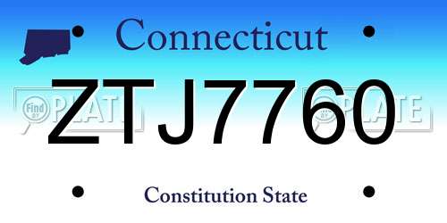 ZTJ7760 Connecticut License Plate