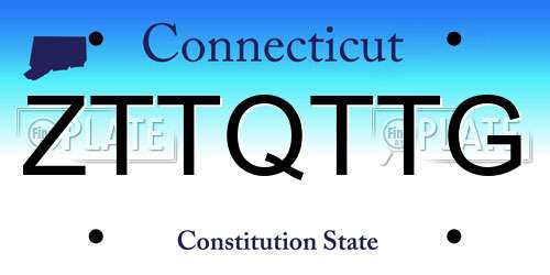 ZTTQTTG Connecticut License Plate