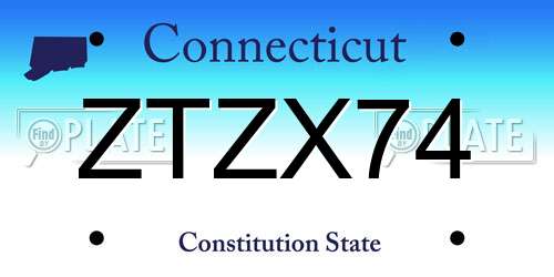 ZTZX74 Connecticut License Plate