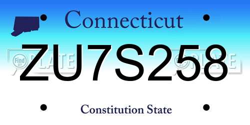 ZU7S258 Connecticut License Plate
