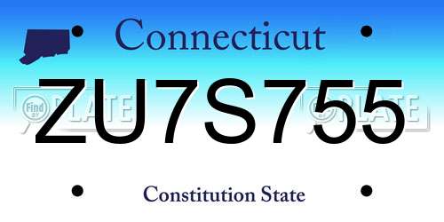 ZU7S755 Connecticut License Plate