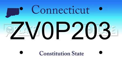 ZV0P203 Connecticut License Plate